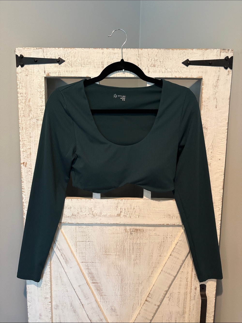 OFFLINE By Aerie Real Me Bra Top Super Cropped Long Sleeve Emerald